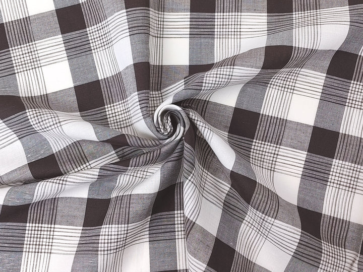 Space Dyed Ramie Cotton Brown Plaid Fabric (1627)
