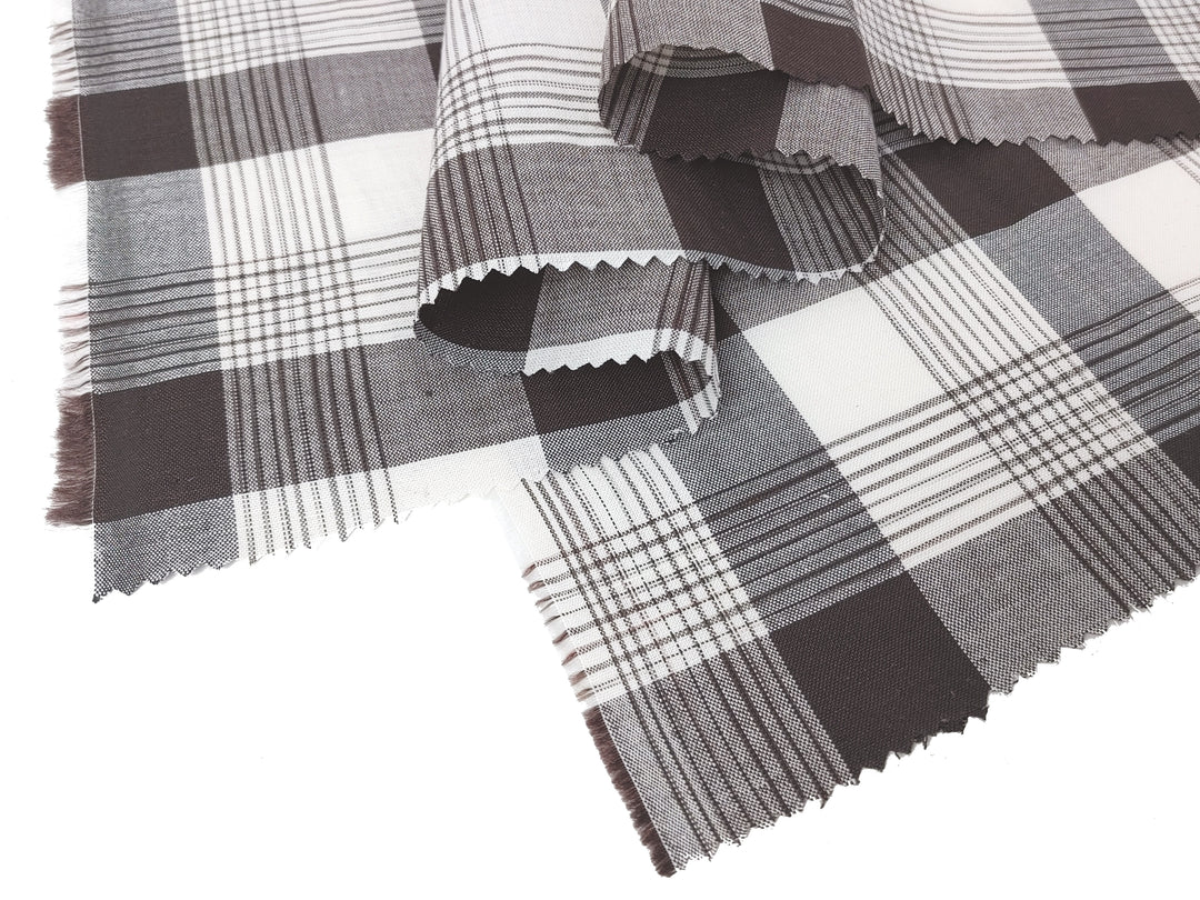 Space Dyed Ramie Cotton Brown Plaid Fabric (1627)
