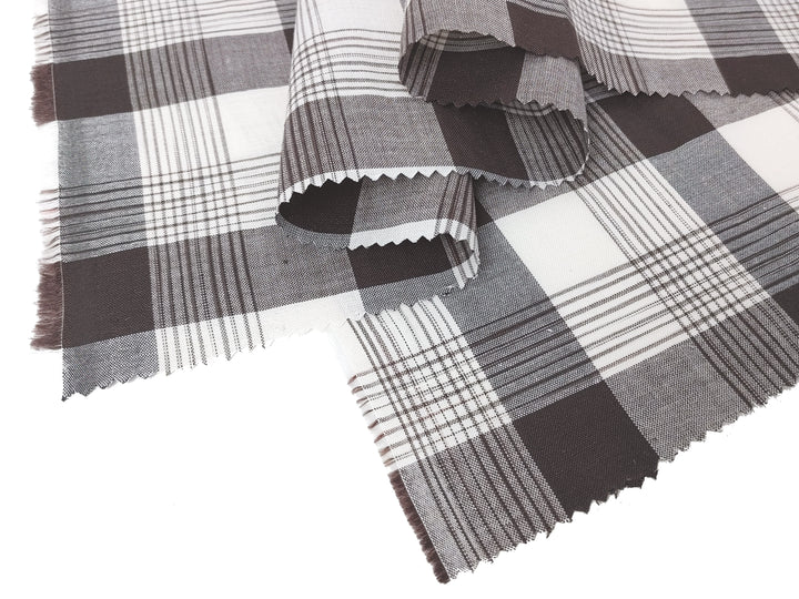Space Dyed Ramie Cotton Brown Plaid Fabric (1627)