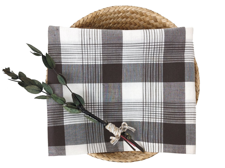 Space Dyed Ramie Cotton Brown Plaid Fabric (1627)