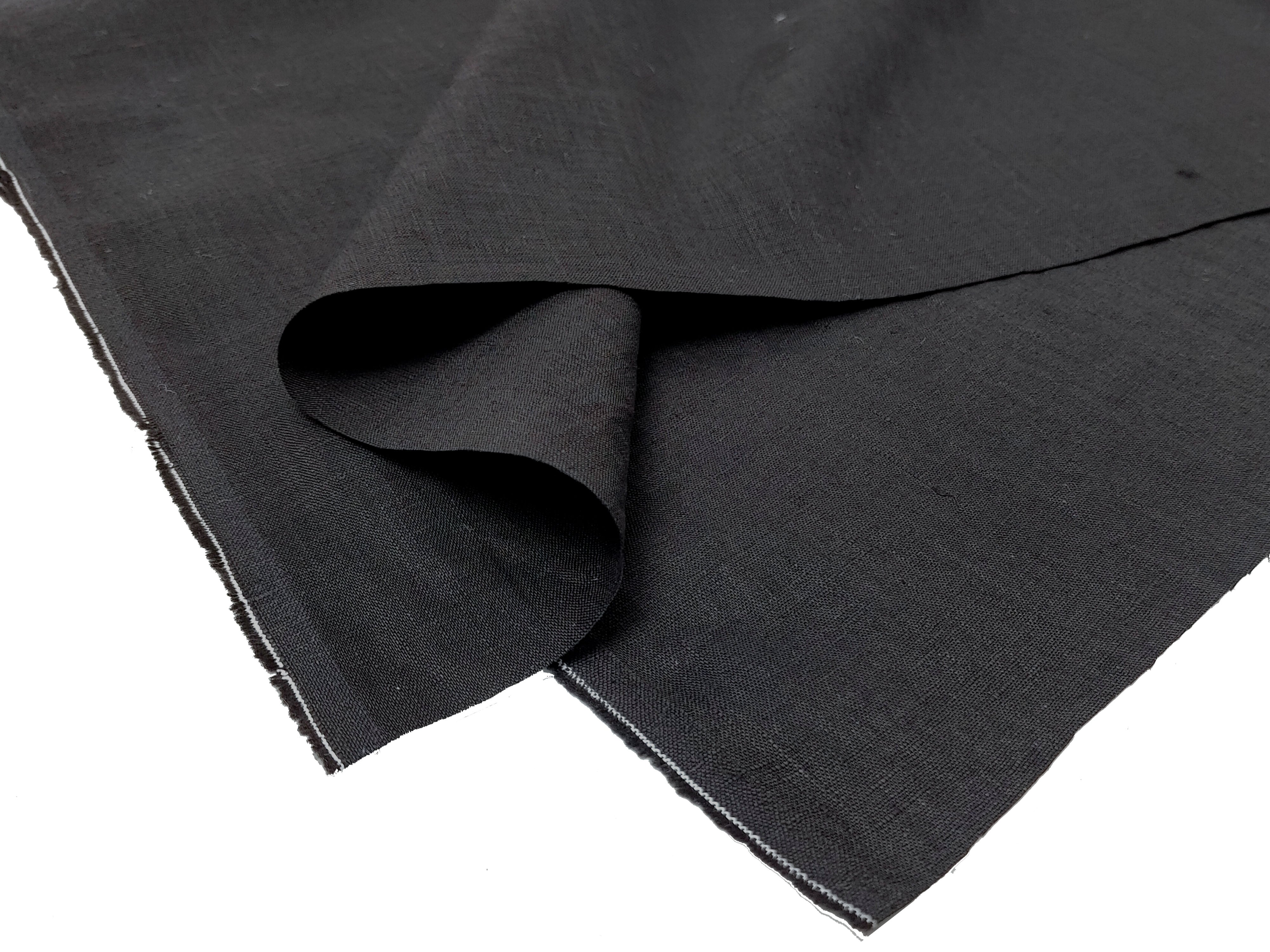 100% Linen Fabric, Lightweight Black with Fine 21s Yarn, Soft & Pre-washed