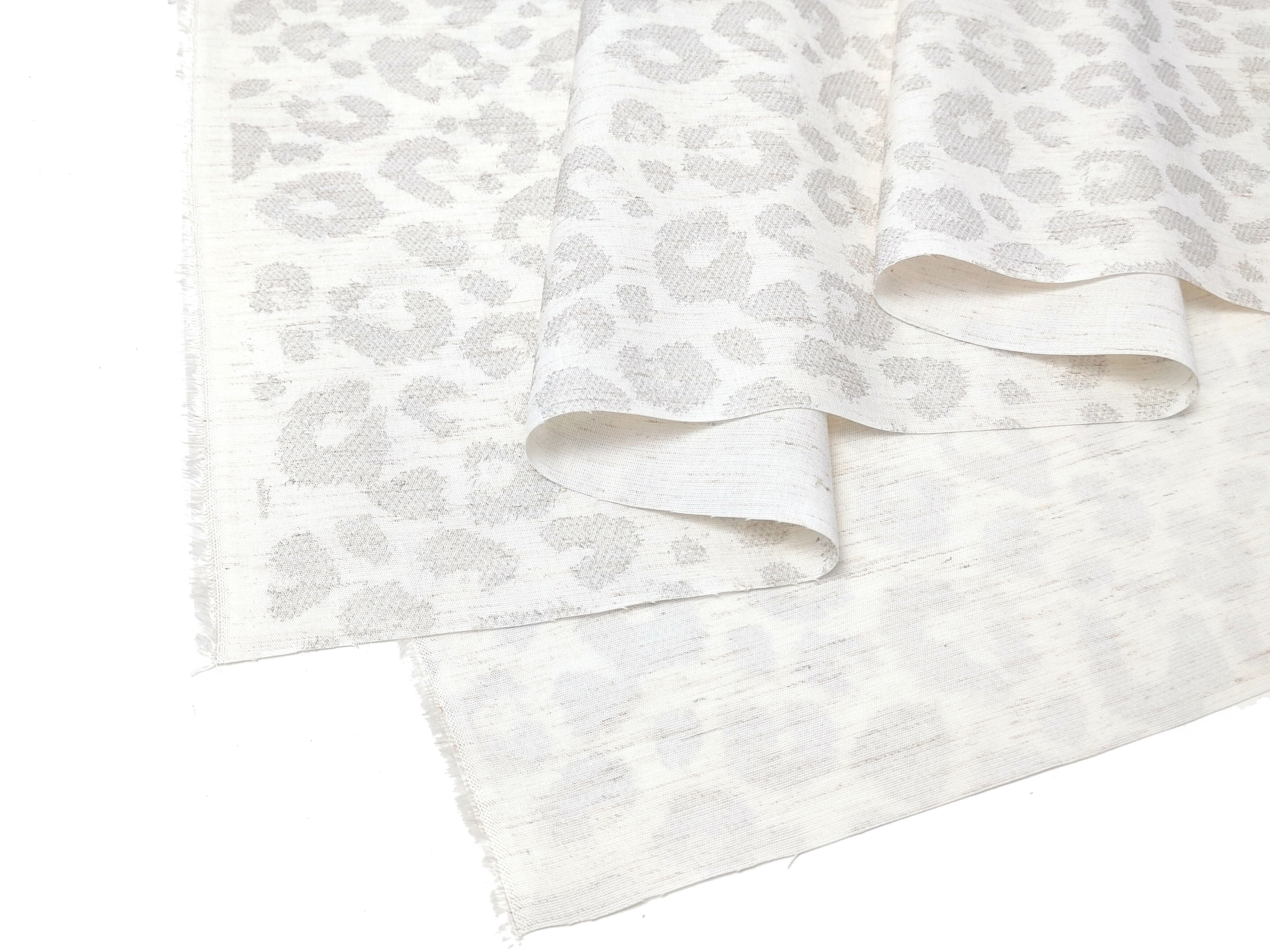 Silver Leopard: White Linen Rayon Fabric with Silver Foil Print 3668 2926