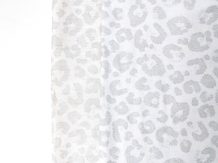 Silver Leopard: White Linen Rayon Fabric with Silver Foil Print 3668 2926