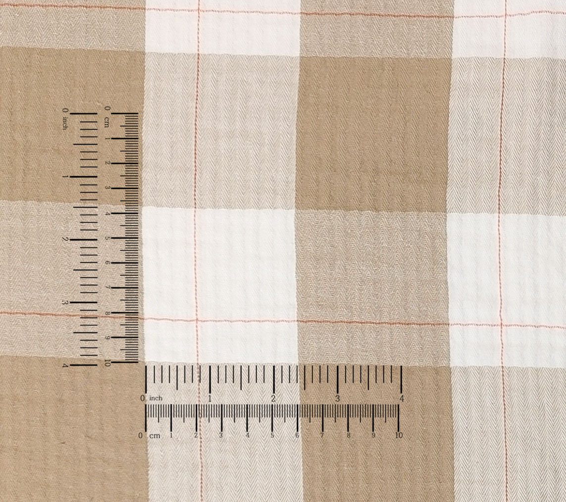 100% Cotton Double-Faced Fabric with Subtle Window Pane Check Pattern and Subtle Wrinkle Effect 8123 8124