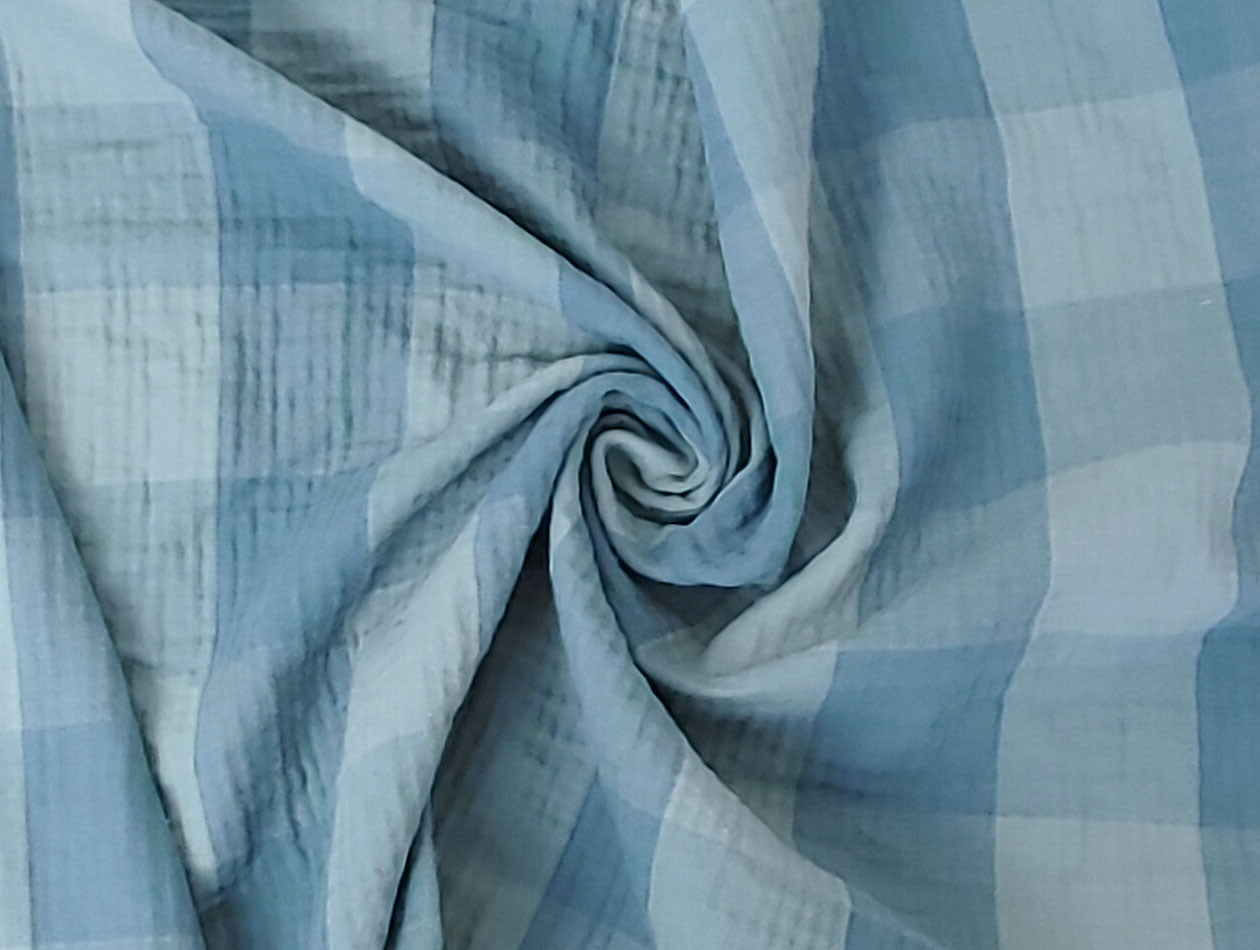 100% Cotton Double-Faced Fabric with Subtle Window Pane Check Pattern and Subtle Wrinkle Effect 8123 8124