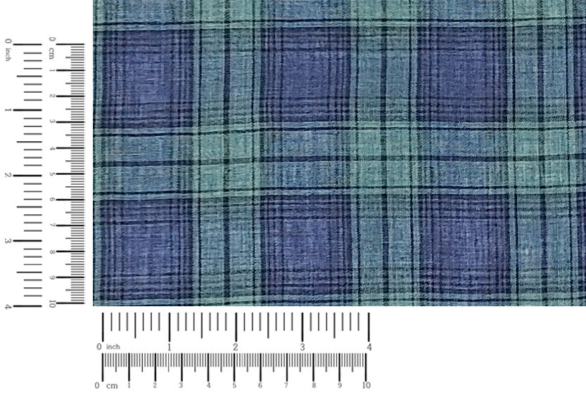 100% Linen Fabric – Modern Tartan Plaid in Navy & Green | Soft & Pre-Washed 7274