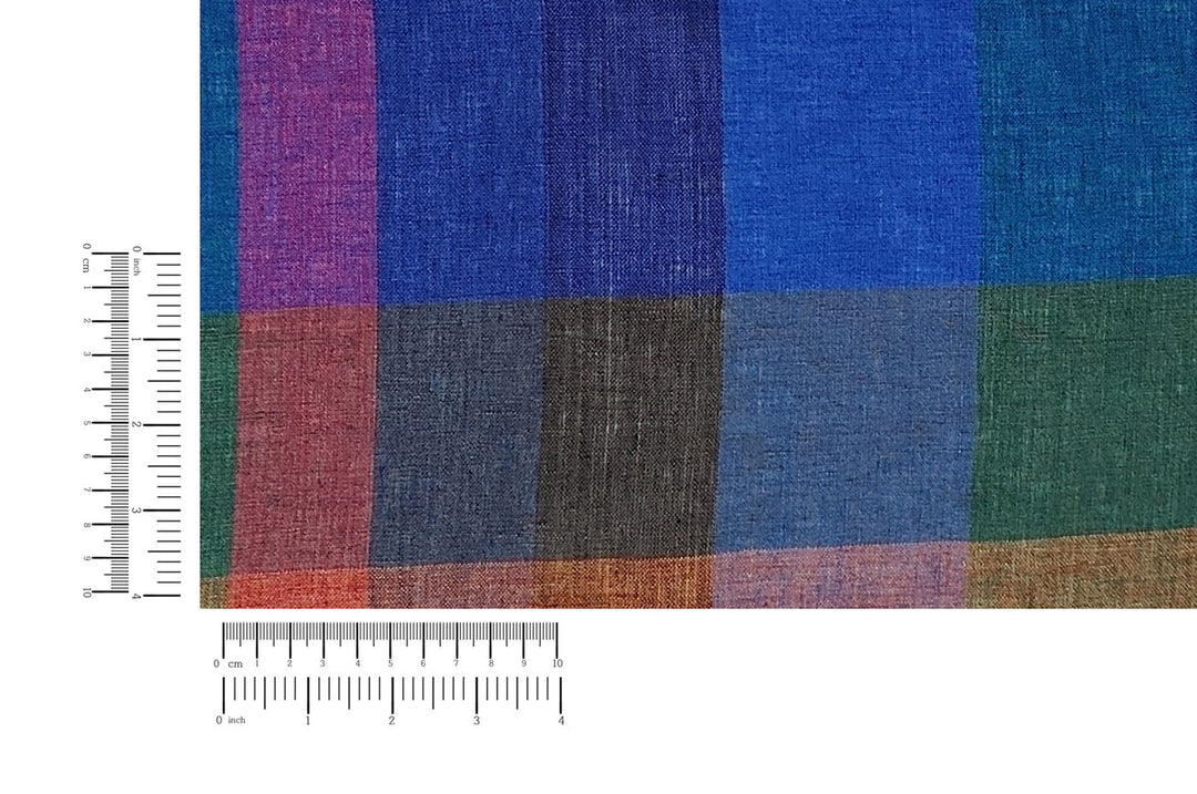 100% Linen Multi Color Big Plaid Fabric Light Weight 7167