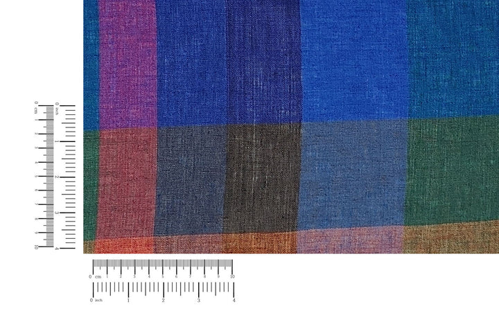 100% Linen Multi Color Big Plaid Fabric Light Weight 7167
