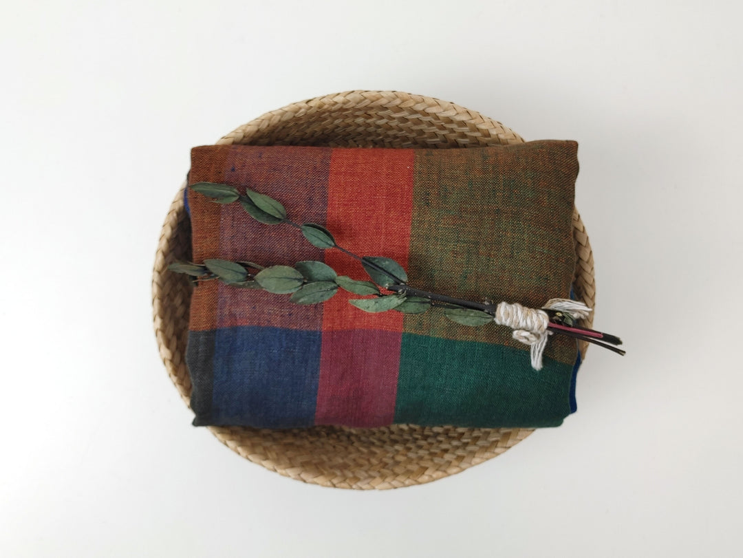 100% Linen Multi Color Big Plaid Fabric Light Weight 7167