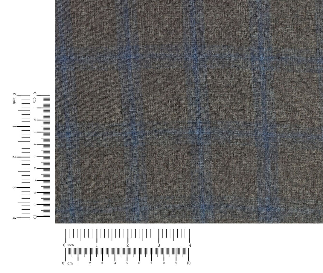 100% Linen Fabric – Naturally Faded Blue Plaid on Earthy Brown 8045