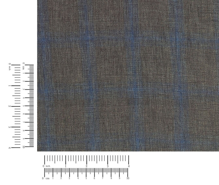 100% Linen Fabric – Naturally Faded Blue Plaid on Earthy Brown 8045