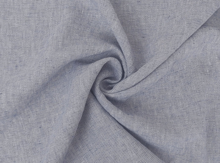 100% Linen Fabric – Softly Speckled Blue Weft on Crisp White 7573