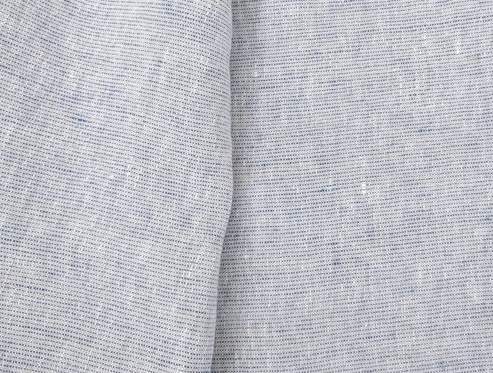 100% Linen Fabric – Softly Speckled Blue Weft on Crisp White 7573