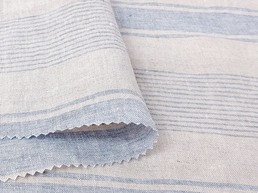 100% Linen Fabric – Yarn-Dyed Horizontal Stripes, Medium Weight, Pre-Washed (7370 / 7488 / 7489)