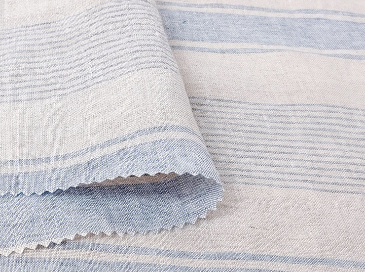 100% Linen Fabric – Yarn-Dyed Horizontal Stripes, Medium Weight, Pre-Washed (7370 / 7488 / 7489)