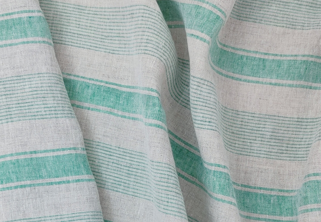 100% Linen Fabric – Yarn-Dyed Horizontal Stripes, Medium Weight, Pre-Washed (7370 / 7488 / 7489)