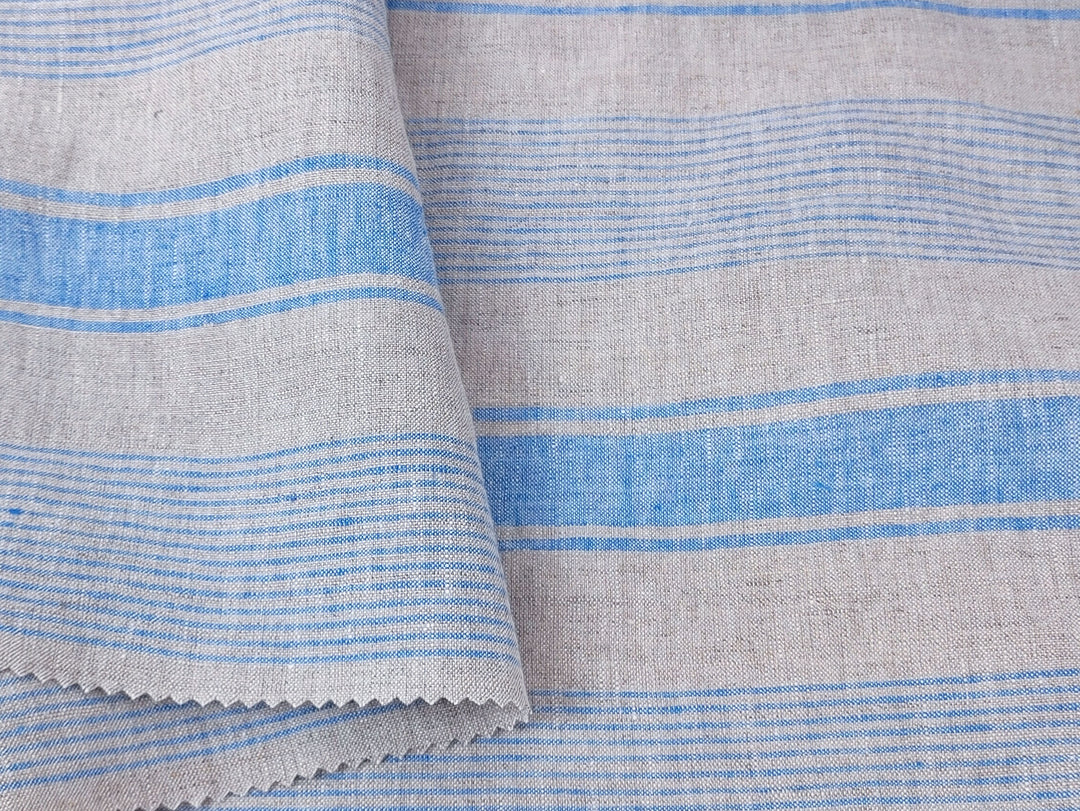 100% Linen Fabric – Yarn-Dyed Horizontal Stripes, Medium Weight, Pre-Washed (7370 / 7488 / 7489)
