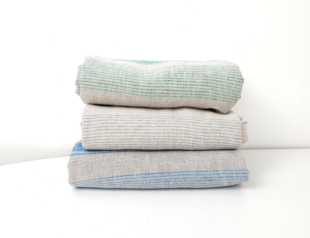 100% Linen Fabric – Yarn-Dyed Horizontal Stripes, Medium Weight, Pre-Washed (7370 / 7488 / 7489)