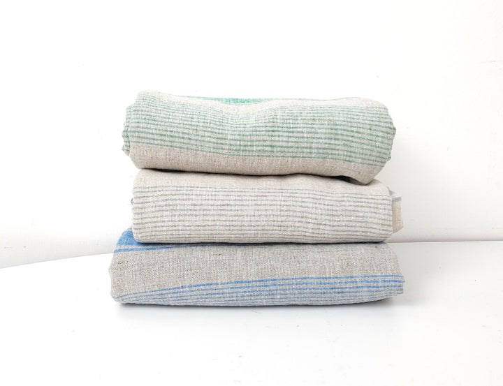 100% Linen Fabric – Yarn-Dyed Horizontal Stripes, Medium Weight, Pre-Washed (7370 / 7488 / 7489)