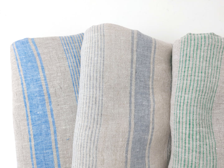 100% Linen Fabric – Yarn-Dyed Horizontal Stripes, Medium Weight, Pre-Washed (7370 / 7488 / 7489)
