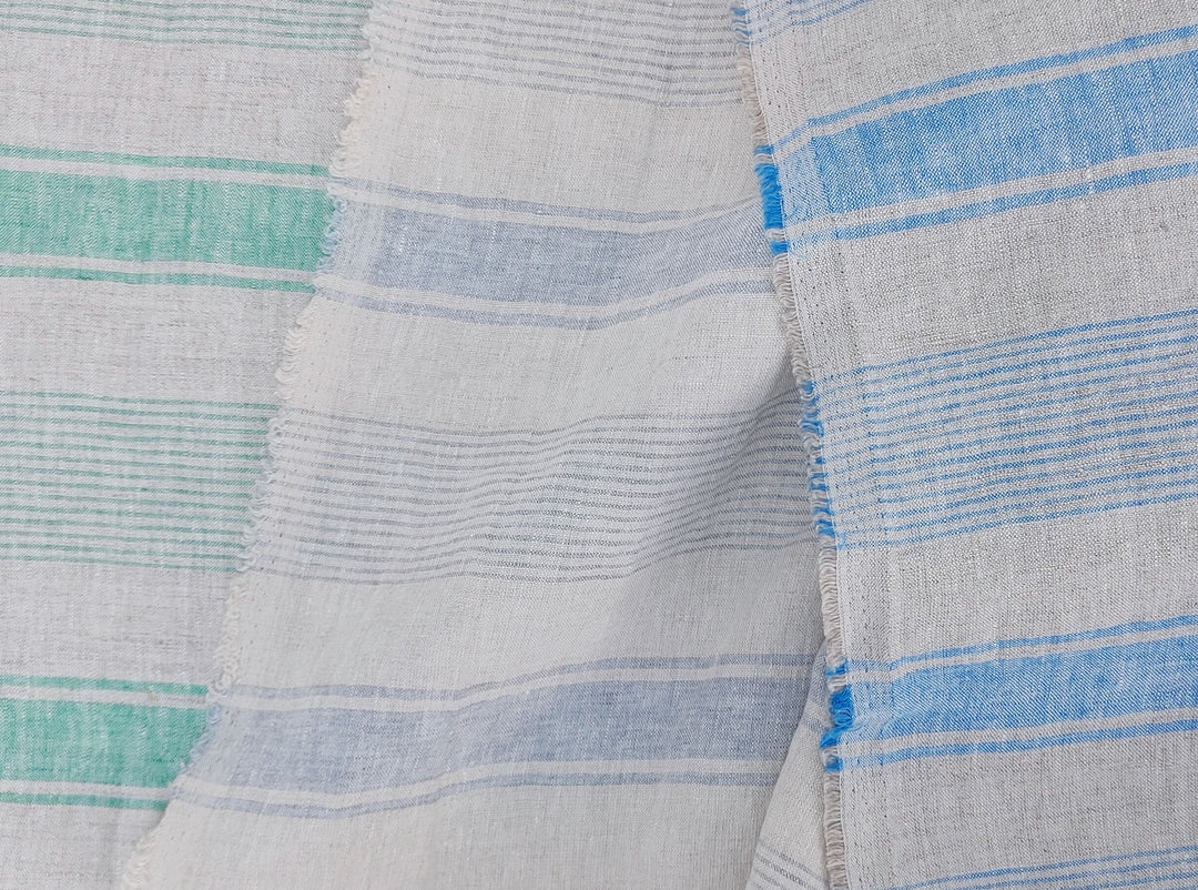 100% Linen Fabric – Yarn-Dyed Horizontal Stripes, Medium Weight, Pre-Washed (7370 / 7488 / 7489)