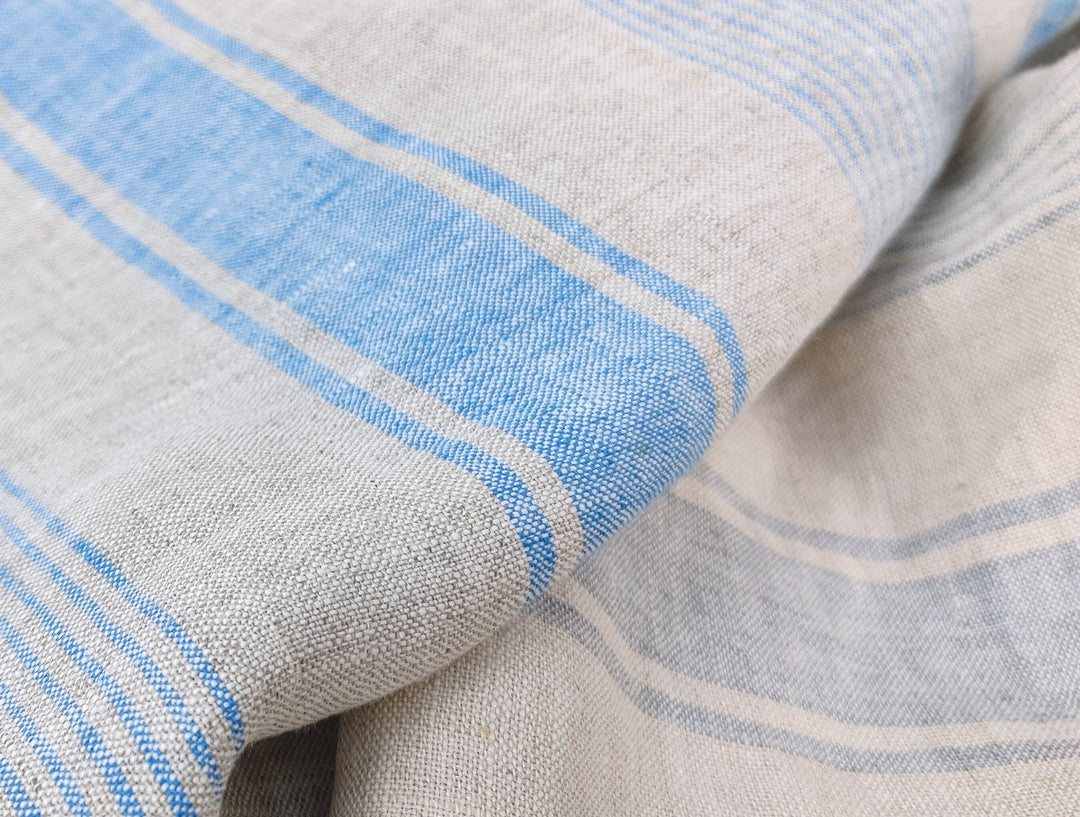 100% Linen Fabric – Yarn-Dyed Horizontal Stripes, Medium Weight, Pre-Washed (7370 / 7488 / 7489)