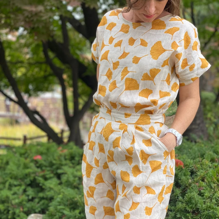 Morning Calm Ginkgo: 100% Linen Fabric 7912 8194 8195