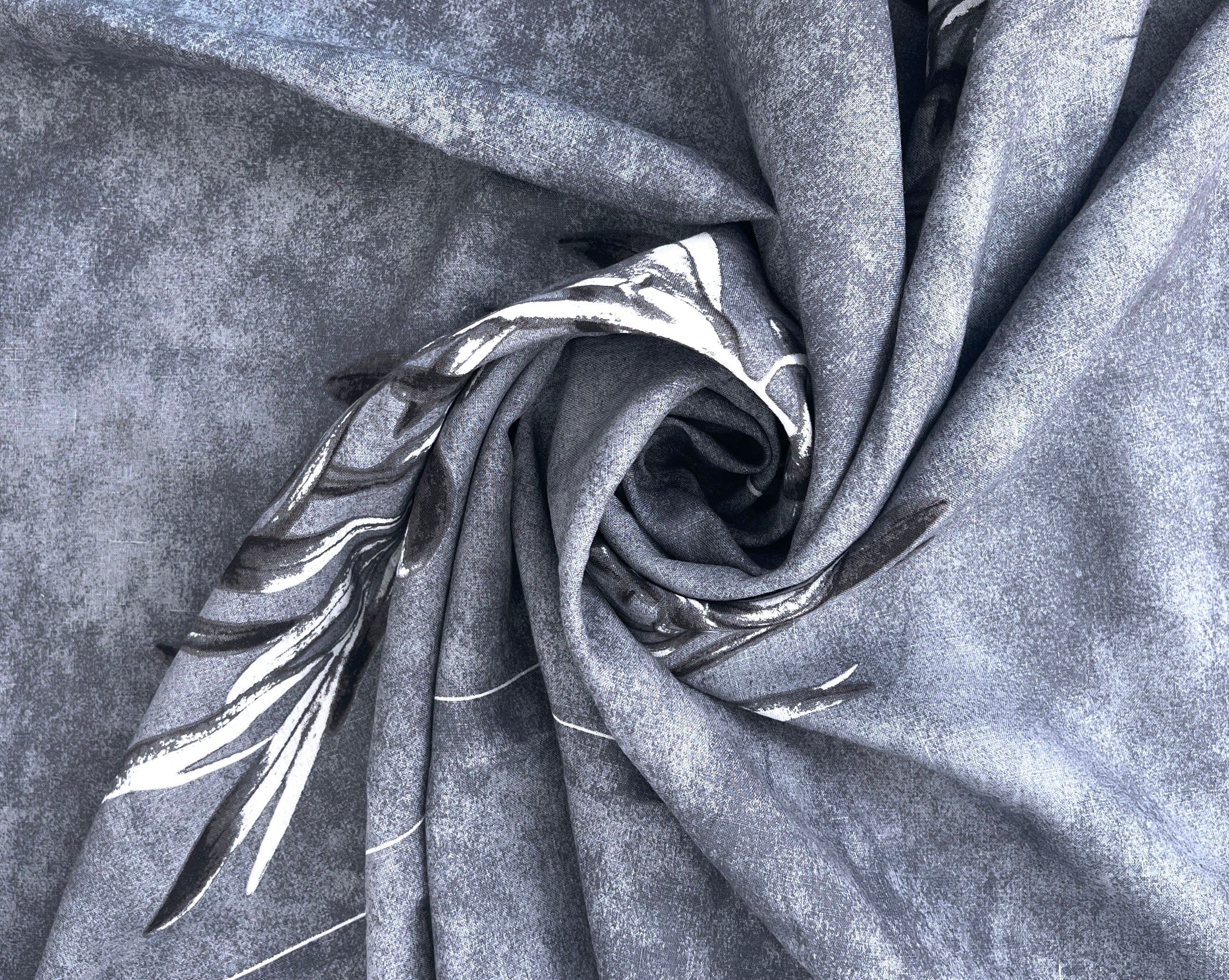 100% Linen Printed Fabric – Grey with Large Olive Branch Pattern (46×32 inch Panel) 6931