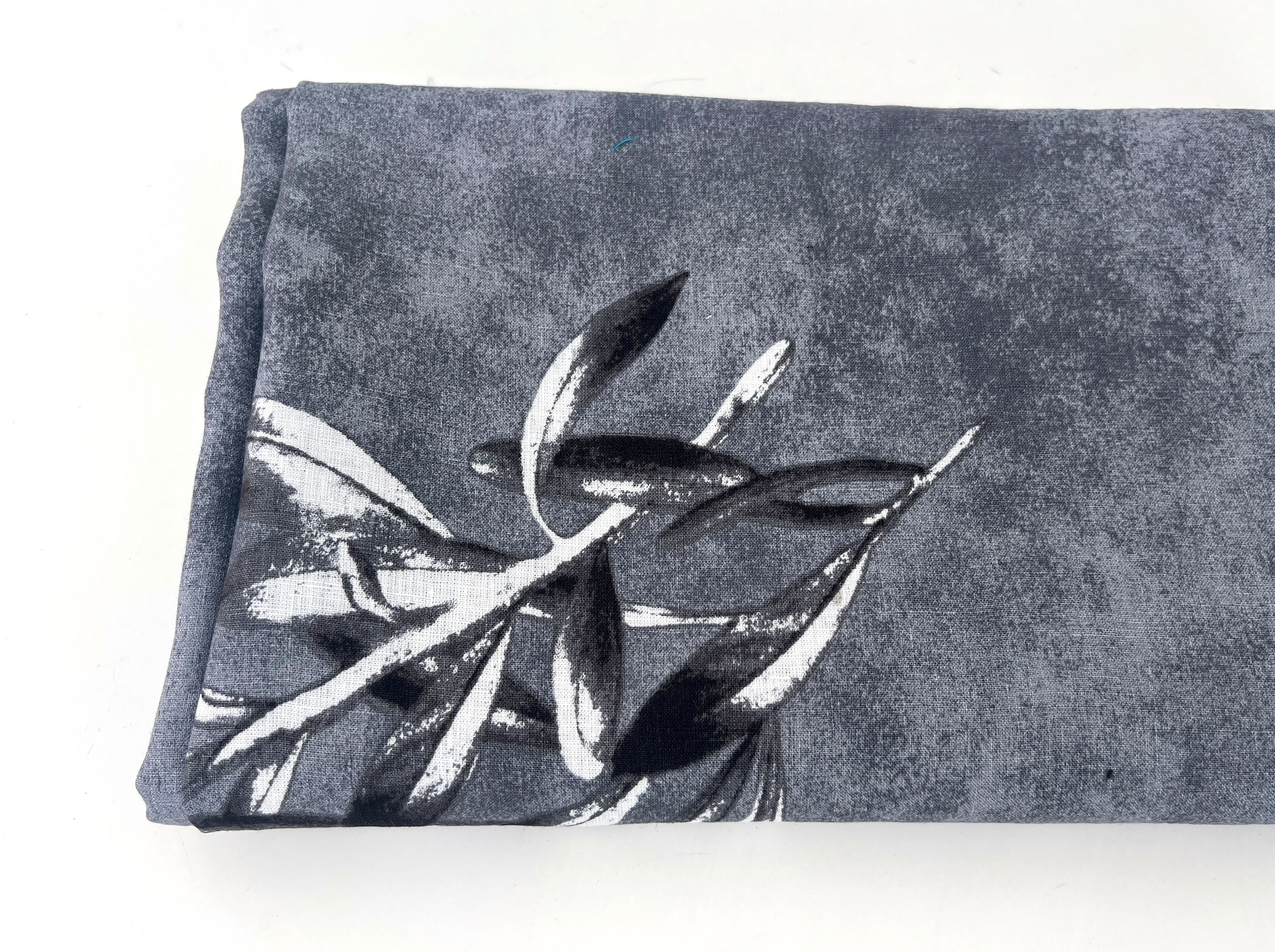 100% Linen Printed Fabric – Grey with Large Olive Branch Pattern (46×32 inch Panel) 6931
