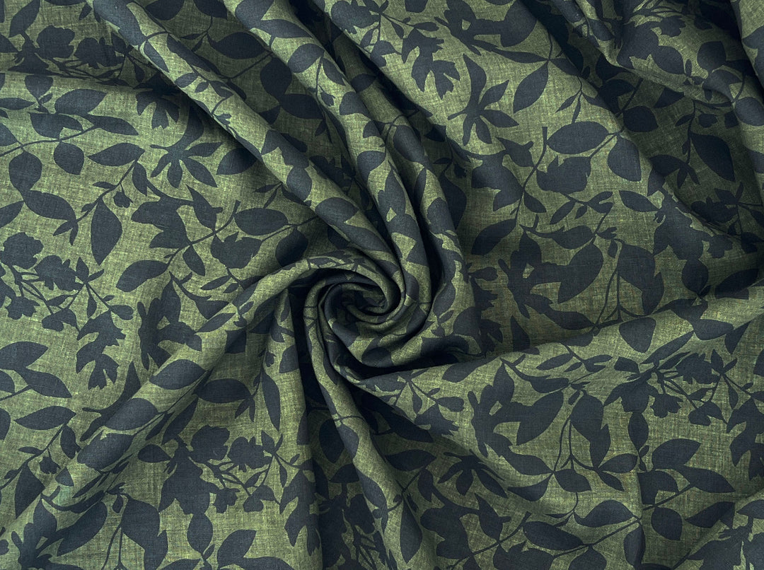 100% Linen Fabric – Lightweight Delavé Leaf Print, Soft Handfeel  7343 8189 8190