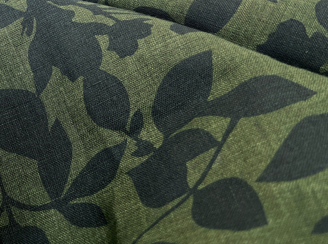 100% Linen Fabric – Lightweight Delavé Leaf Print, Soft Handfeel  7343 8189 8190