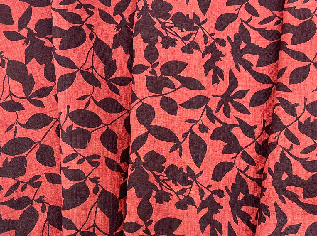 100% Linen Fabric – Lightweight Delavé Leaf Print, Soft Handfeel  7343 8189 8190