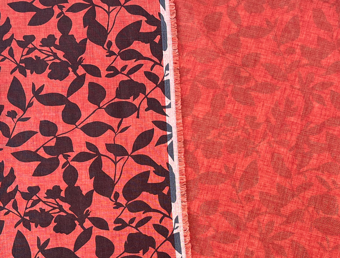 100% Linen Fabric – Lightweight Delavé Leaf Print, Soft Handfeel  7343 8189 8190