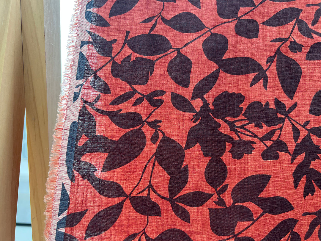 100% Linen Fabric – Lightweight Delavé Leaf Print, Soft Handfeel  7343 8189 8190
