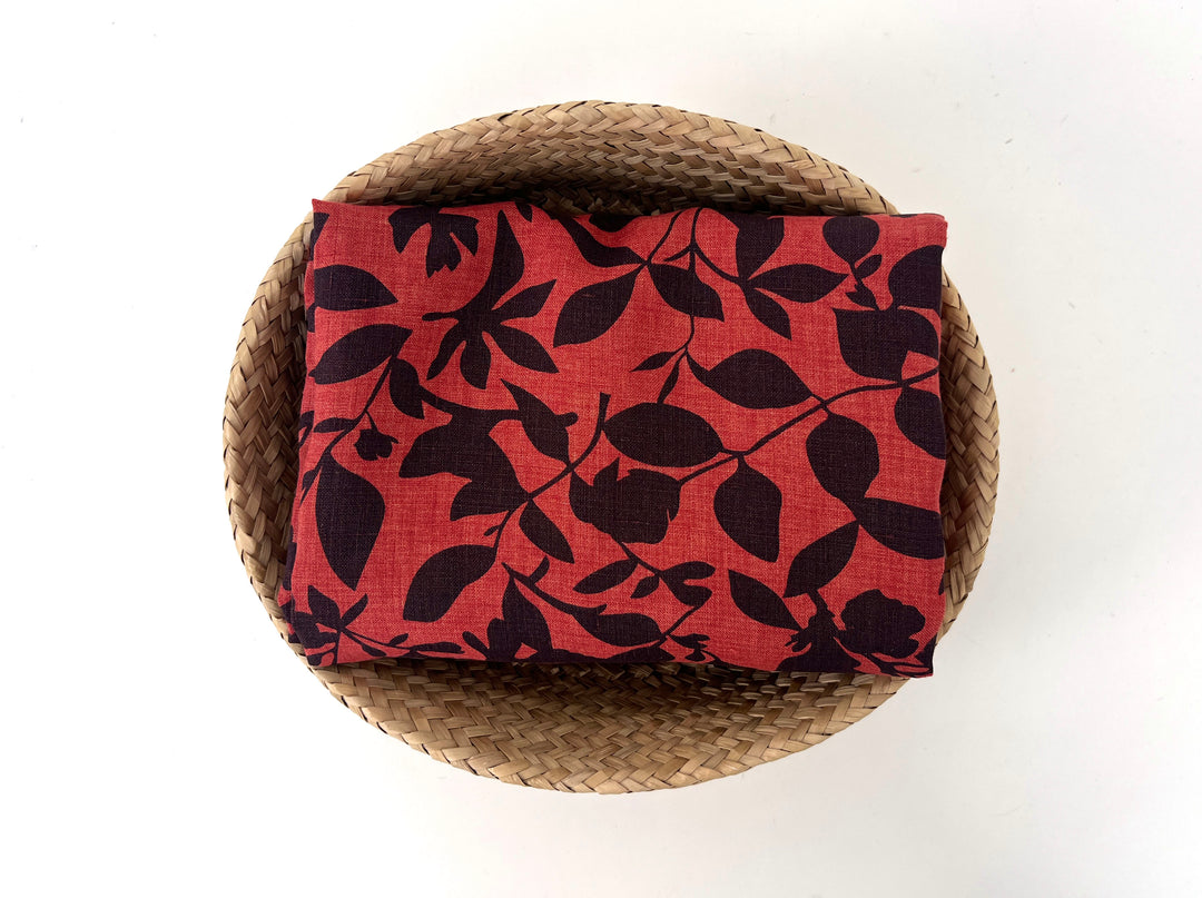 100% Linen Fabric – Lightweight Delavé Leaf Print, Soft Handfeel  7343 8189 8190