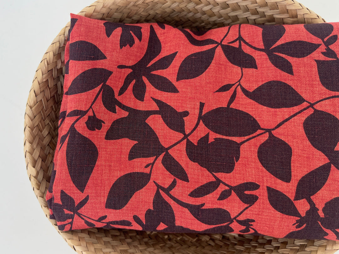 100% Linen Fabric – Lightweight Delavé Leaf Print, Soft Handfeel  7343 8189 8190