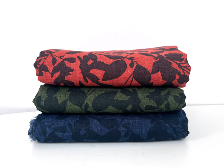 100% Linen Fabric – Lightweight Delavé Leaf Print, Soft Handfeel  7343 8189 8190