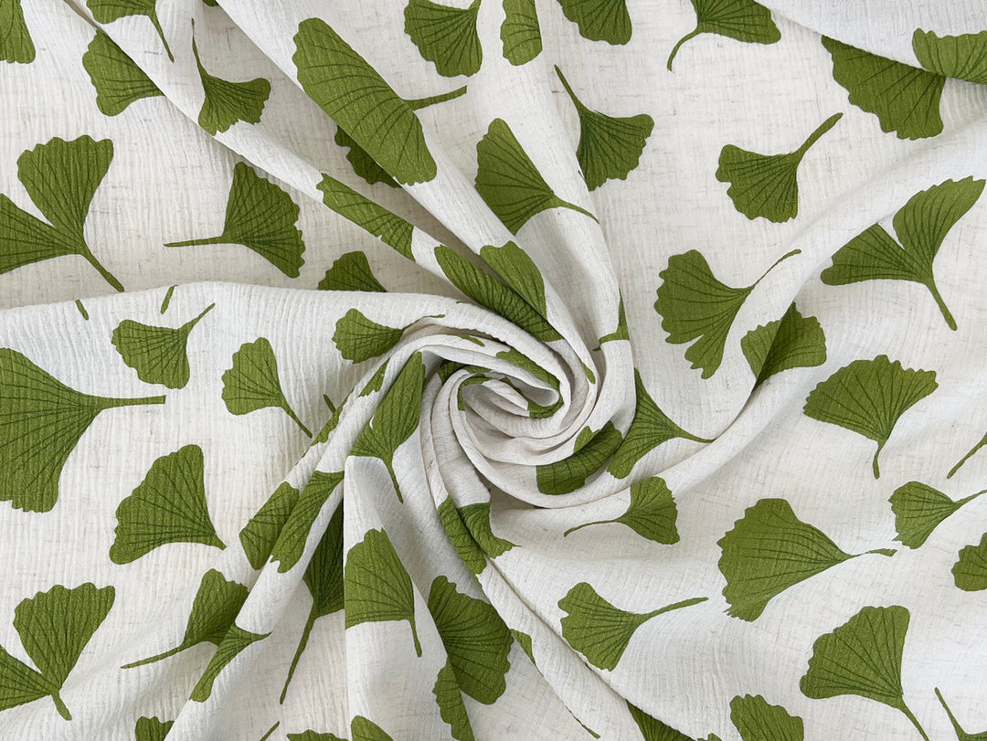 Morning Calm Ginkgo: Linen Rayon Blend with Wrinkle Texture 7910 8192