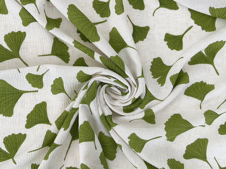 Morning Calm Ginkgo: Linen Rayon Blend with Wrinkle Texture 7910 8192