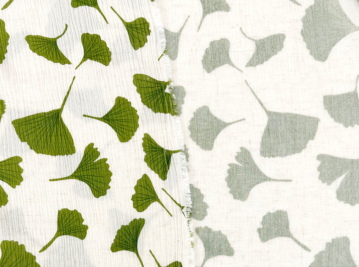 Morning Calm Ginkgo: Linen Rayon Blend with Wrinkle Texture 7910 8192