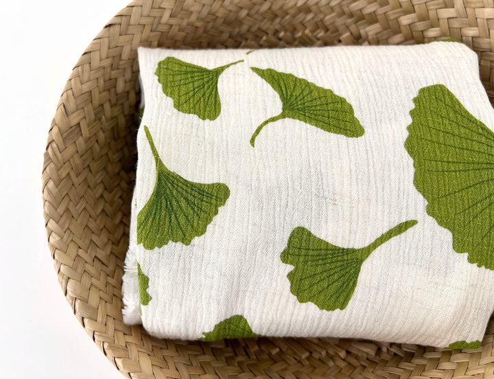 Morning Calm Ginkgo: Linen Rayon Blend with Wrinkle Texture 7910 8192