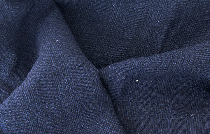 Dark Navy Linen Rayon Fabric – Glen Plaid, Subtle Wrinkle, Nice Drape, 7695