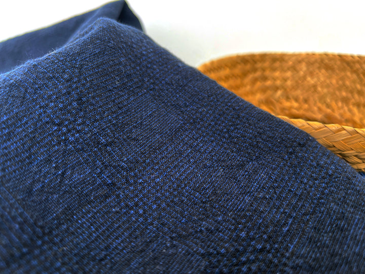 Dark Navy Linen Rayon Fabric – Glen Plaid, Subtle Wrinkle, Nice Drape, 7695
