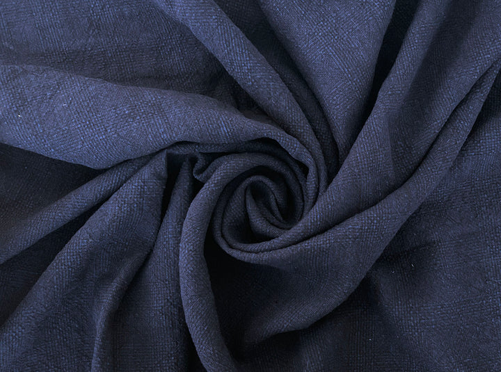 Dark Navy Linen Rayon Fabric – Glen Plaid, Subtle Wrinkle, Nice Drape, 7695
