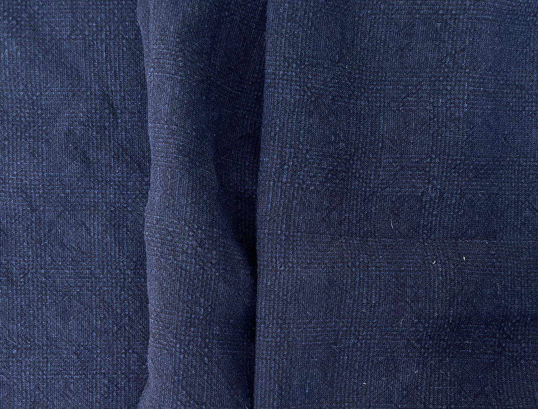 Dark Navy Linen Rayon Fabric – Glen Plaid, Subtle Wrinkle, Nice Drape, 7695