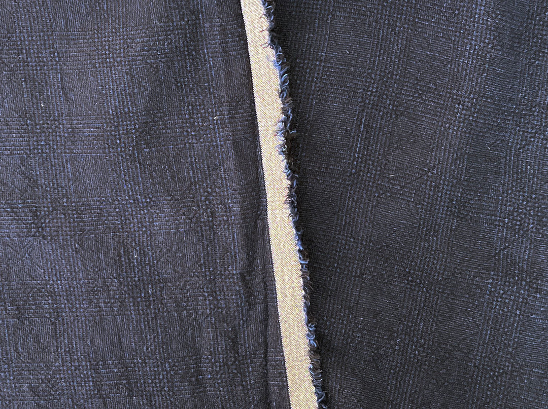 Dark Navy Linen Rayon Fabric – Glen Plaid, Subtle Wrinkle, Nice Drape, 7695