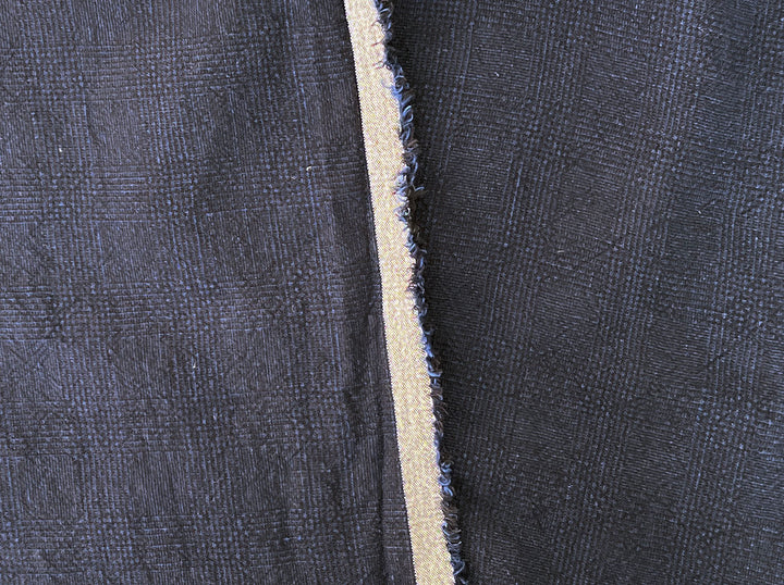 Dark Navy Linen Rayon Fabric – Glen Plaid, Subtle Wrinkle, Nice Drape, 7695