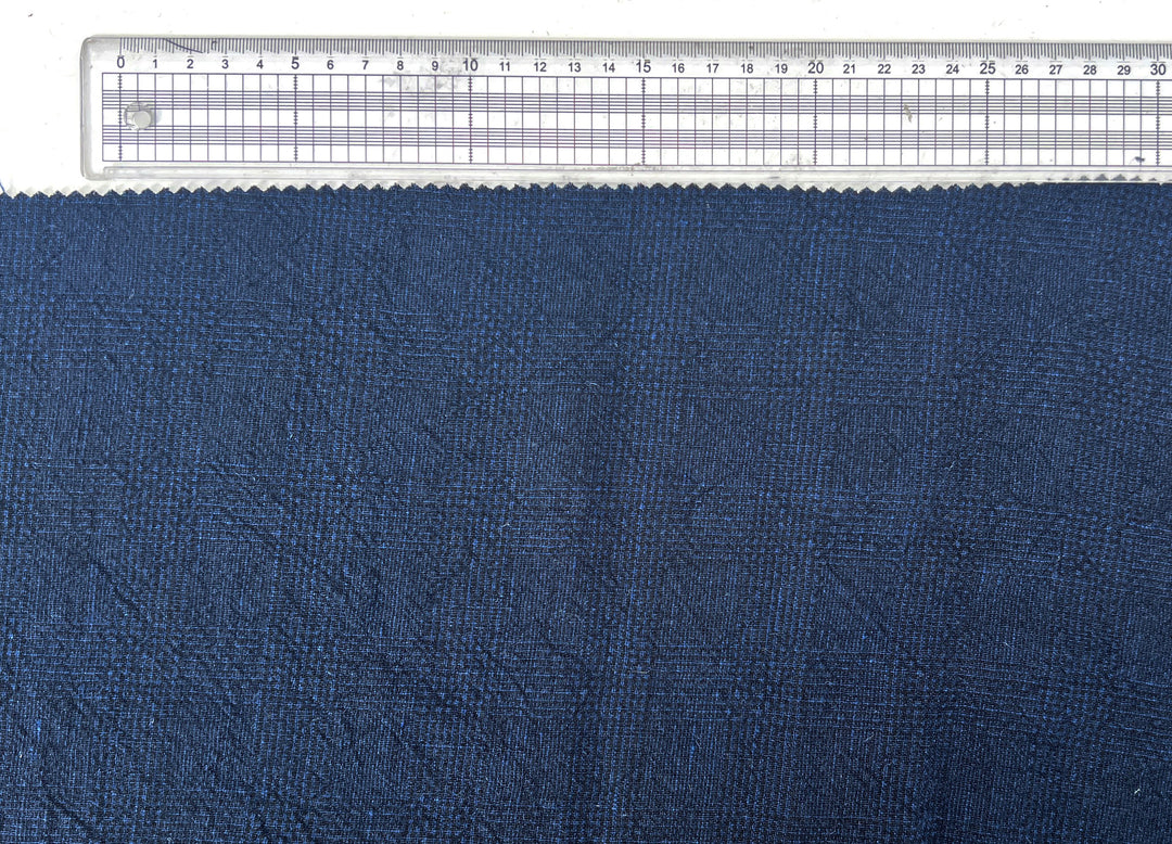 Dark Navy Linen Rayon Fabric – Glen Plaid, Subtle Wrinkle, Nice Drape, 7695