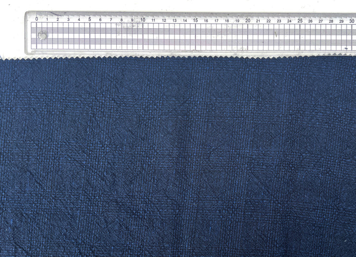 Dark Navy Linen Rayon Fabric – Glen Plaid, Subtle Wrinkle, Nice Drape, 7695