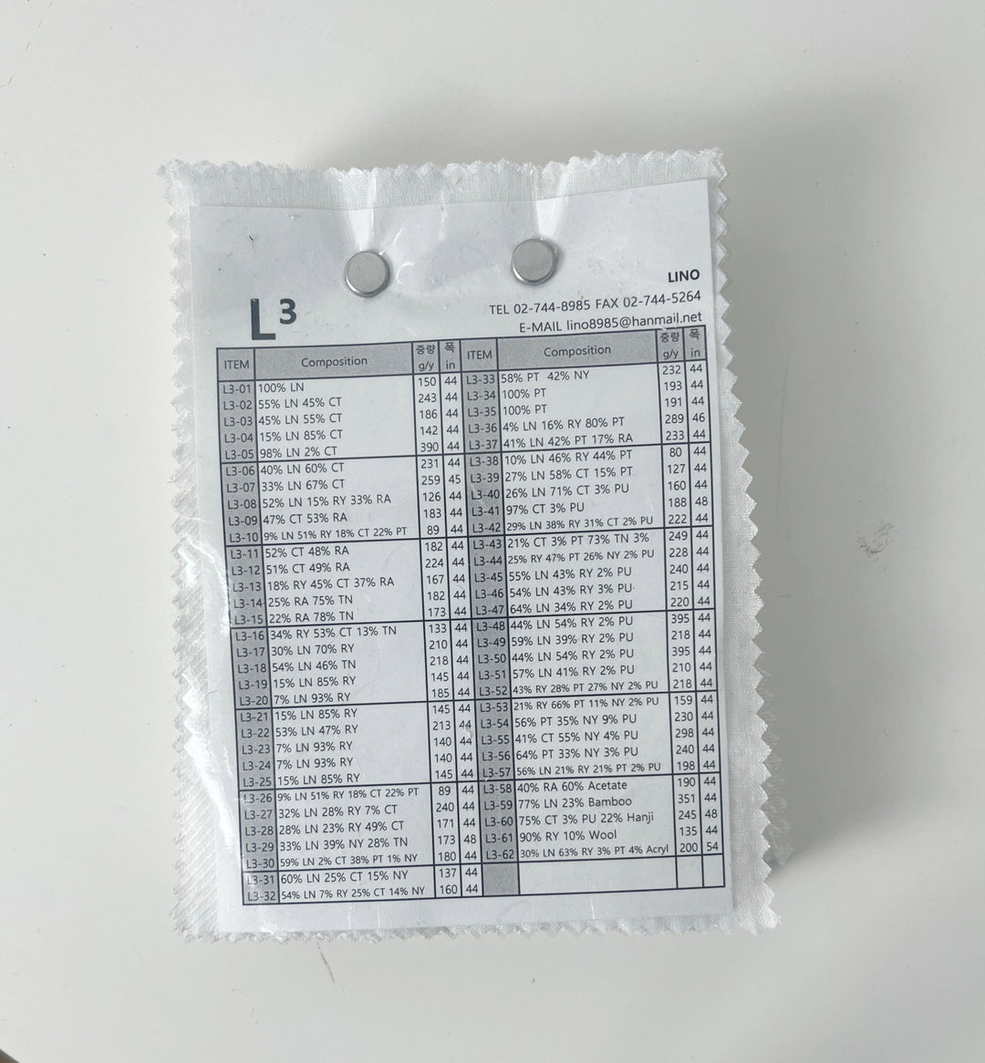 L3 Swatch Collection – 62 Linen Blend Swatches in White & Natural Tones